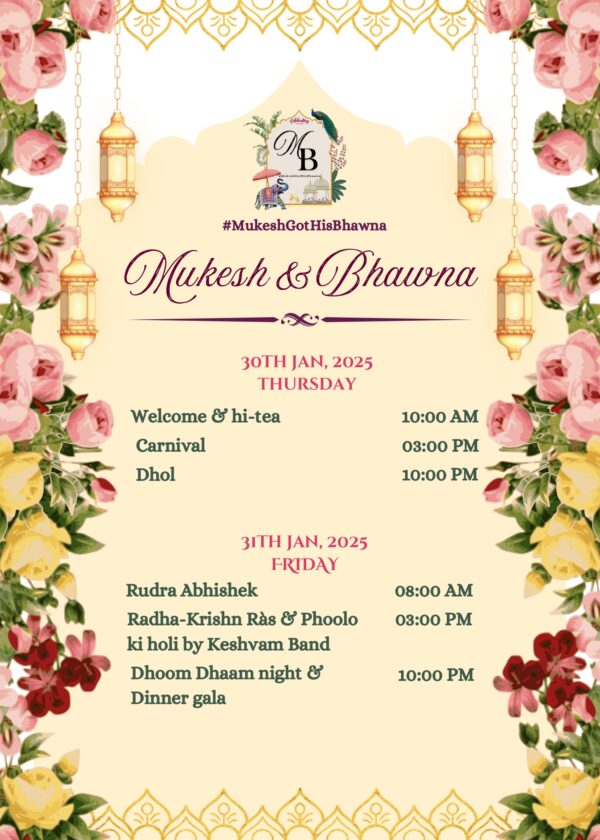 Wedding (Event) Itinerary