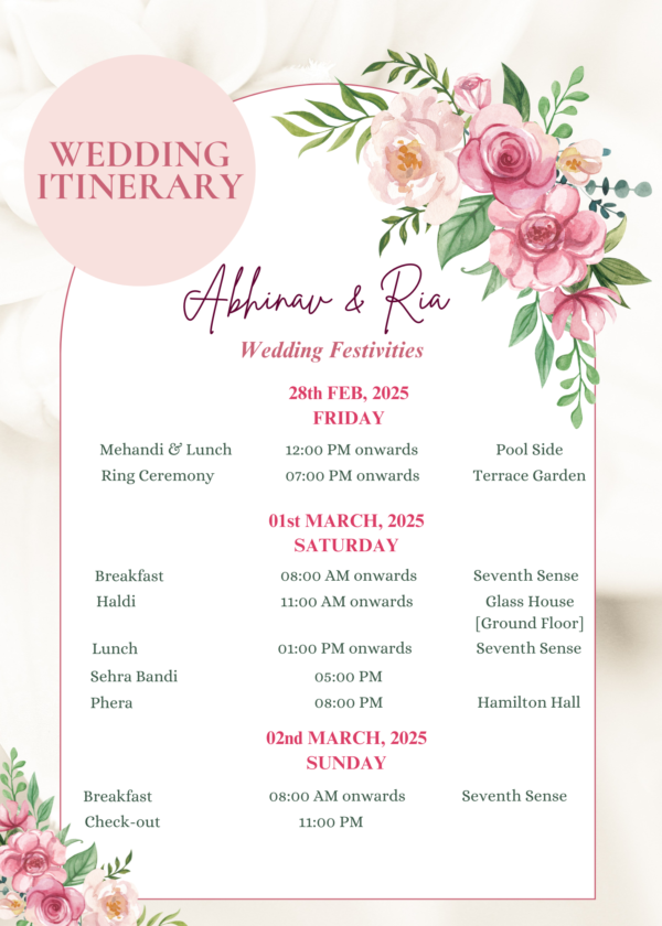 Wedding (Event) Itinerary